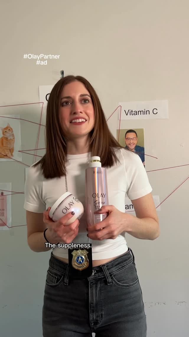 Instagram post by @angelapetruzziello for OLAY. Caption reads: #OlayPartner #ad Sharing is hard when it comes to....