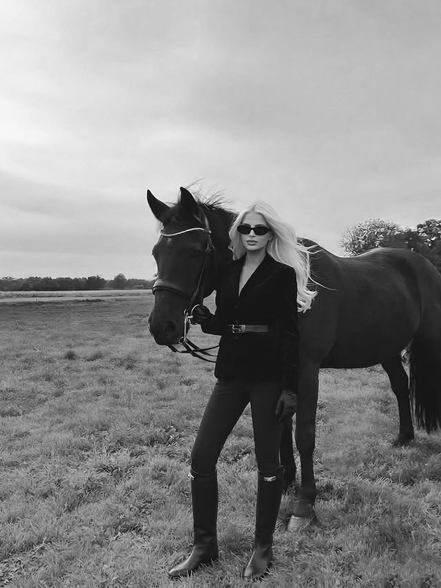 Instagram post by @lpinaryilmazl for Hermès. Caption reads: Best kind of therapy. 🐎🌲🤍 #oldmoney #luxury....