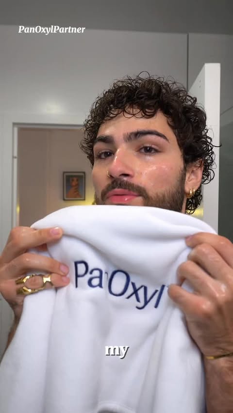 Instagram post by @kalebohlemacher for PanOxyl. Caption reads: Clear, treat, and prevent future acne w/ @panoxyl....