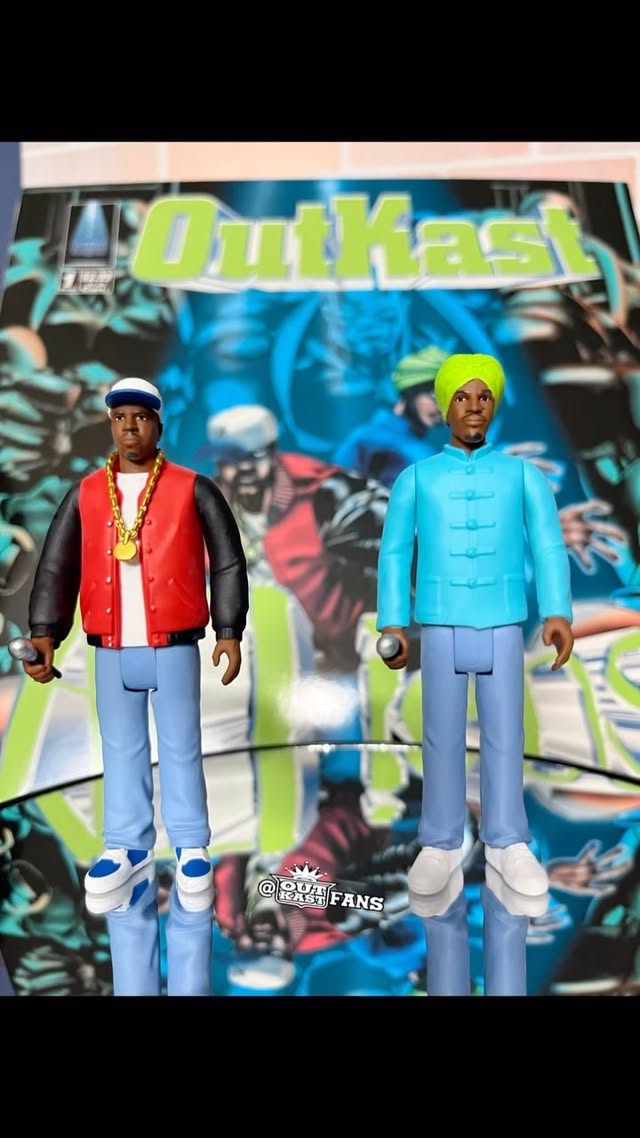 Instagram post by @outkastfans for Super7. Caption reads: OutKast ATLiens ReAction Figures by Super7. These....