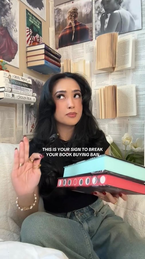 Instagram post by @readingslumped for Amazon Books. Caption reads: POV: you’re about to break your book buying....