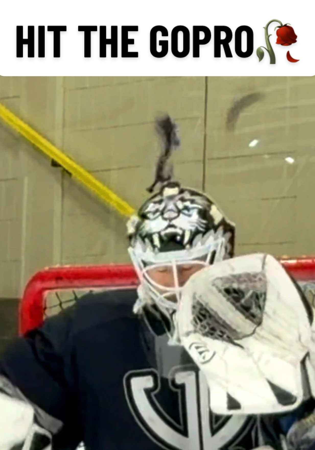 TikTok post by @kasimirkaskisuo for GoPro. Caption reads: It finally happened..🥀 @GoPro  #hockey #goalie....