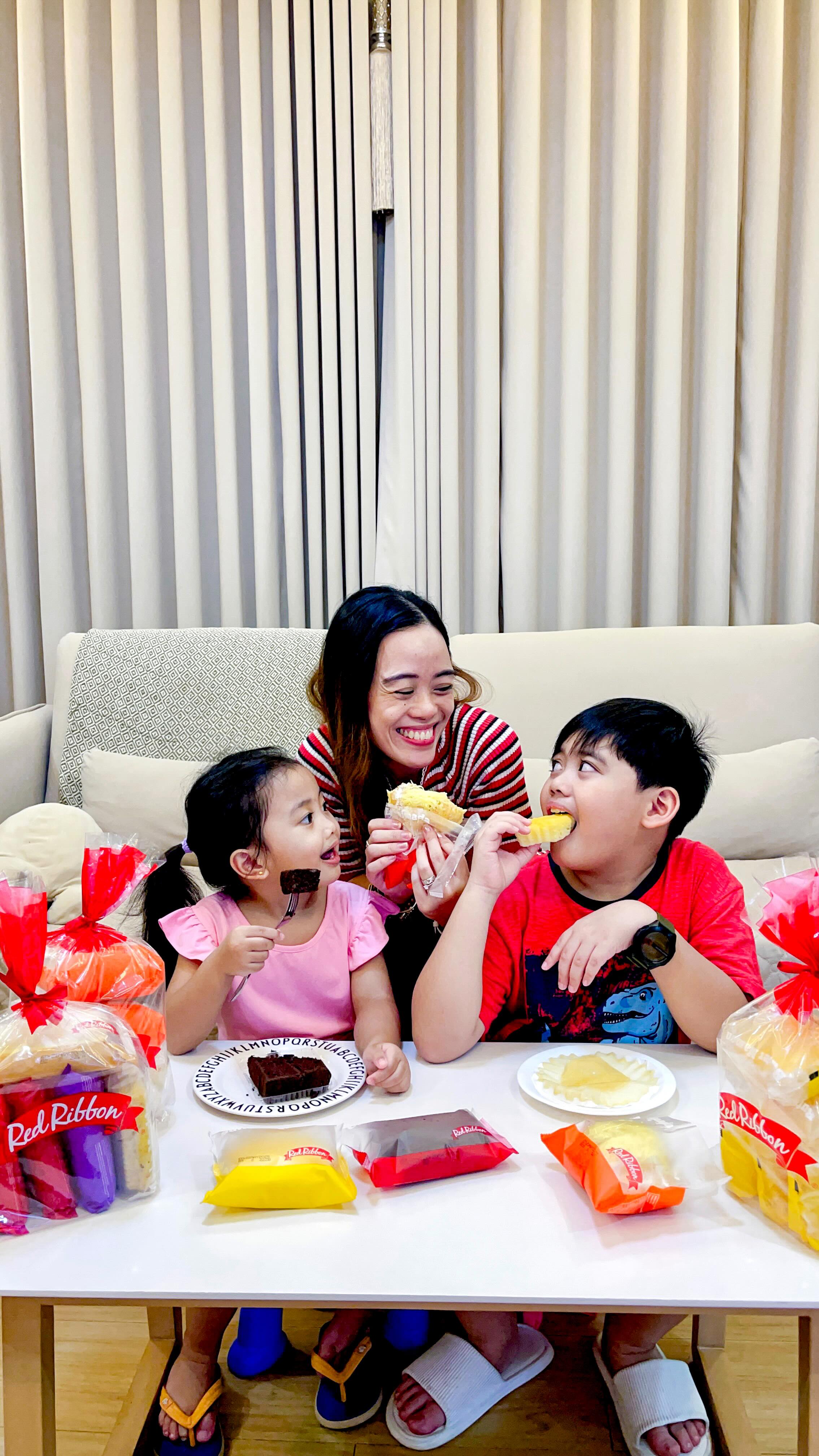 Instagram post by @mrsangel_sky for Red Ribbon Bakeshop. Caption reads: Looking forward always sa uwian time because....