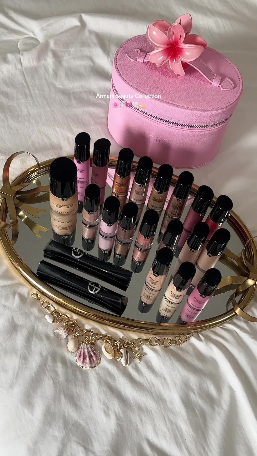 TikTok post by @sarahy_reyesg for Saie hello. Caption reads: My @Armani beauty collection 😍 + the cutest....