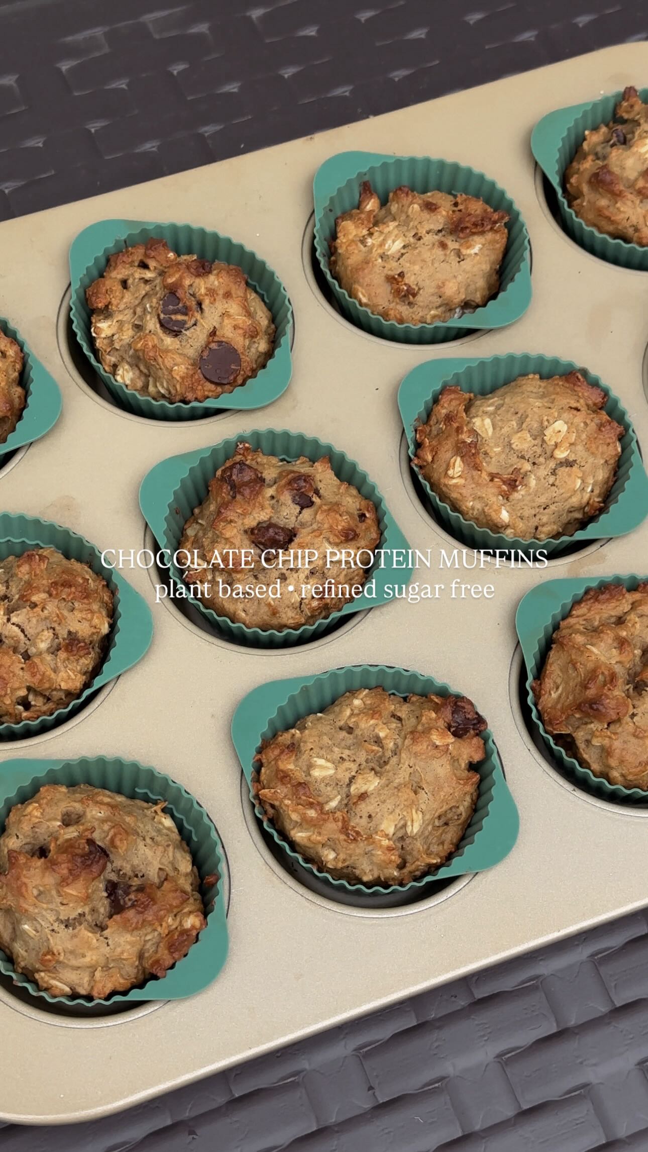 Instagram post by @consciouslykay for Orgain. Caption reads: Chocolate Chip Protein Muffins....