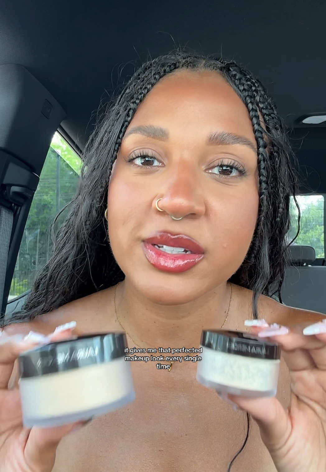 TikTok post by @leighachrstine for Laura Mercier. Caption reads: the KEY to making your makeup last all day long:....