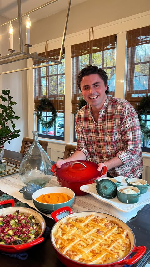 Instagram post by @kdmkitchen for Le Creuset. Caption reads: Holiday entertaining has reached its peak with the....