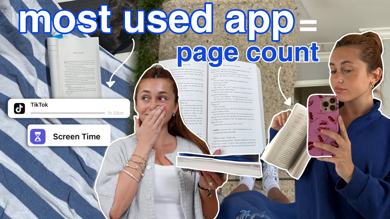 YouTube post by @SaraCarrolli for BookoftheMonth. Caption reads: my most used app controls how much I read 📲📖....