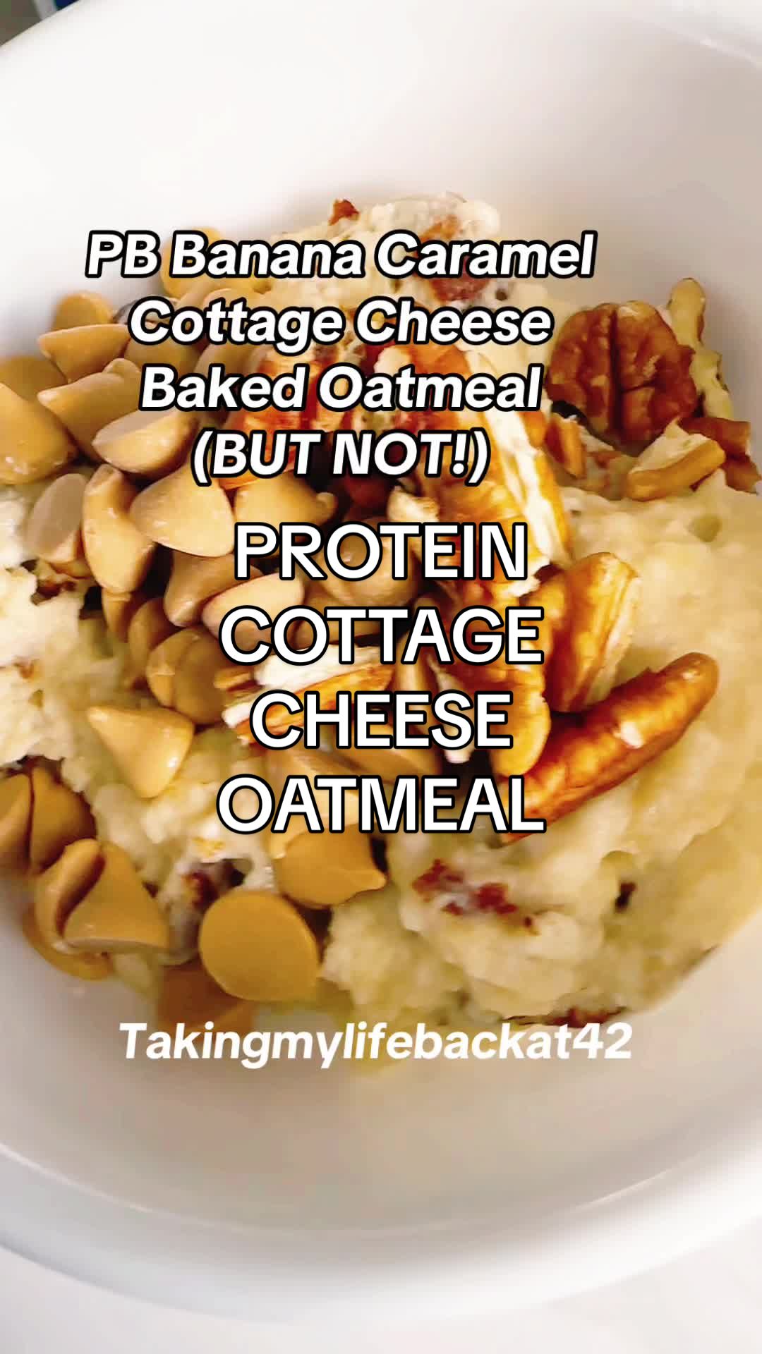 TikTok post by @takingmylifebackat42 for Hiland Dairy. Caption reads: TRUST ME! Make this COTTAGE CHEESE Baked Oatmeal....