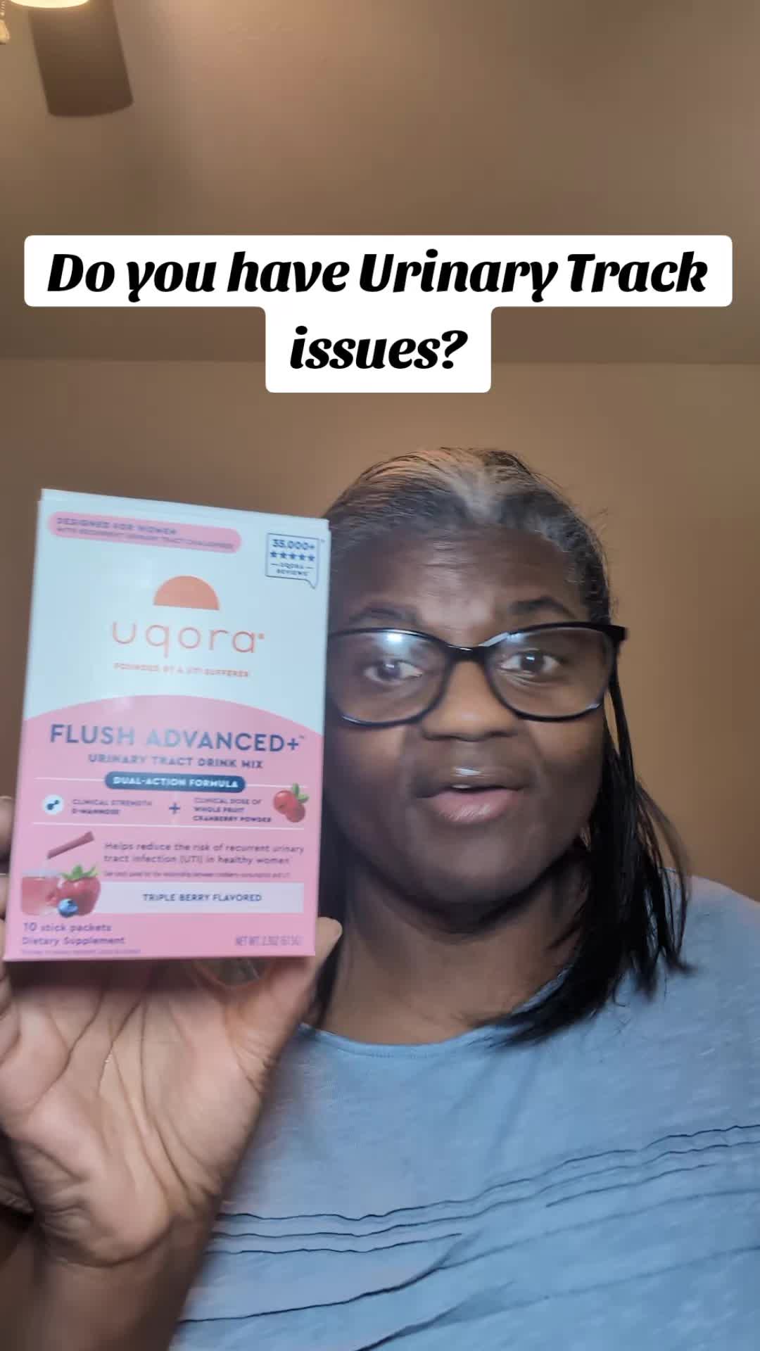 TikTok post by @kimmilove1973 for Uqora. Caption reads: [...] #urinaryhealth #kimmilove @Uqora Official.