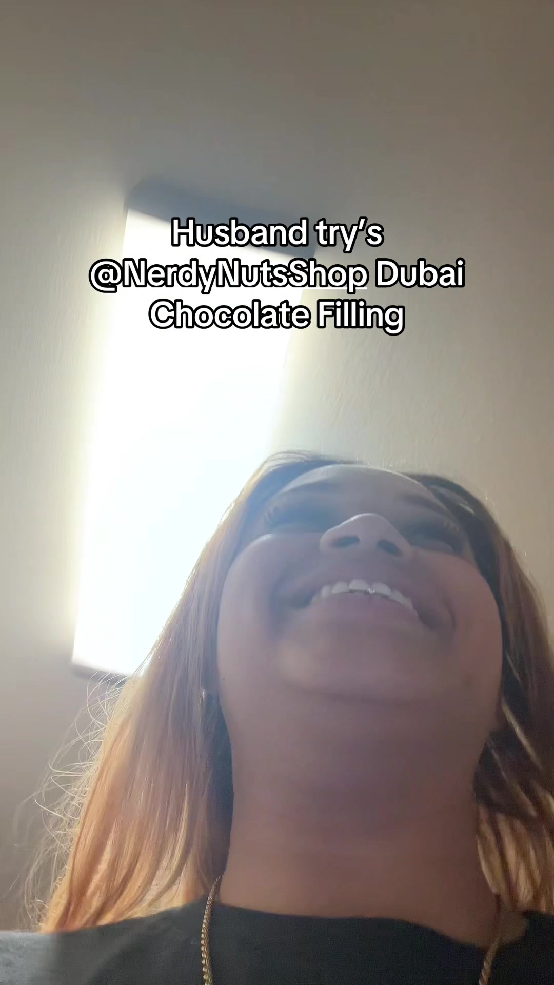 TikTok post by @officialbonniie for Nerdy Nuts. Caption reads: Husband try’s @Nerdy Nuts Shop Dubai Chocolate....