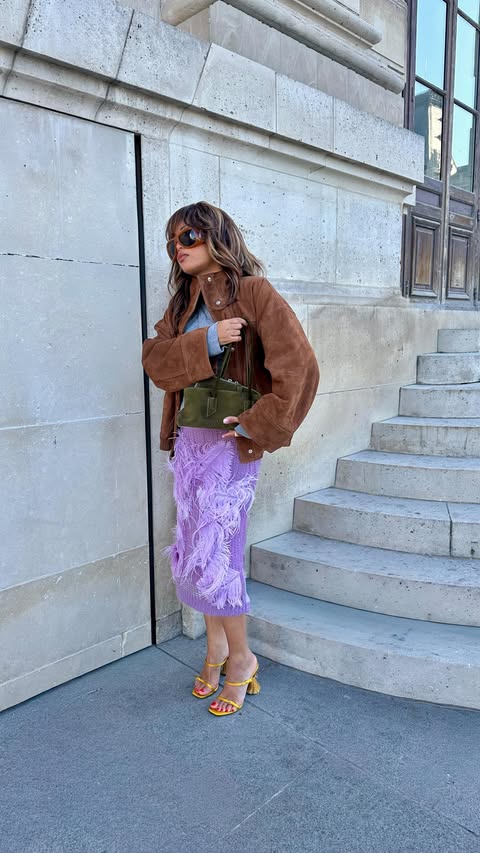 Instagram post by @slipintostyle for Mytheresa. Caption reads: Skirt of my dreams 💜@mytheresa.com #Mytheresa.