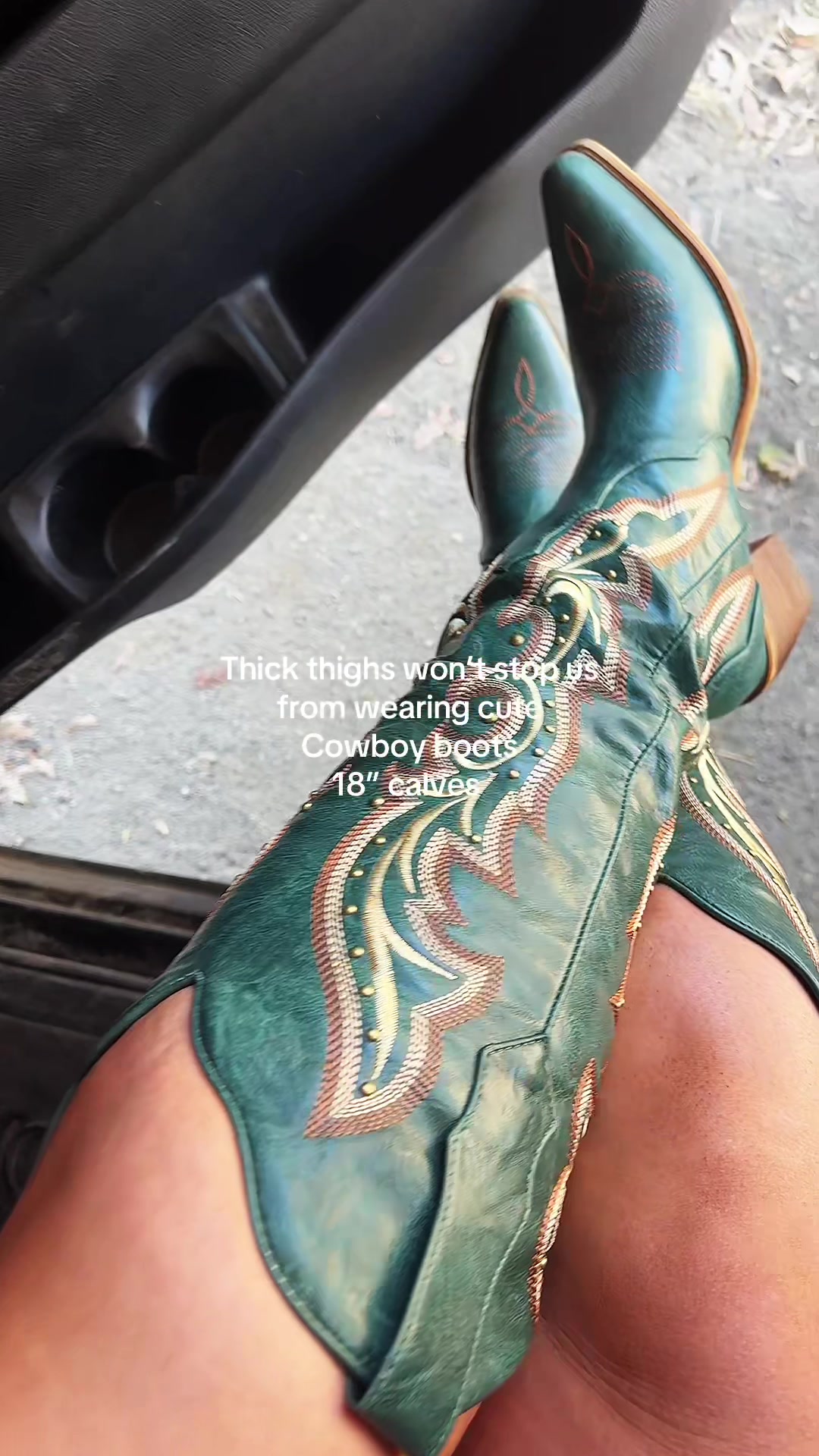 TikTok post by @_.andrea.nicole._ for Wetkiss. Caption reads: [...] and still rocking the cowboy knee boots....