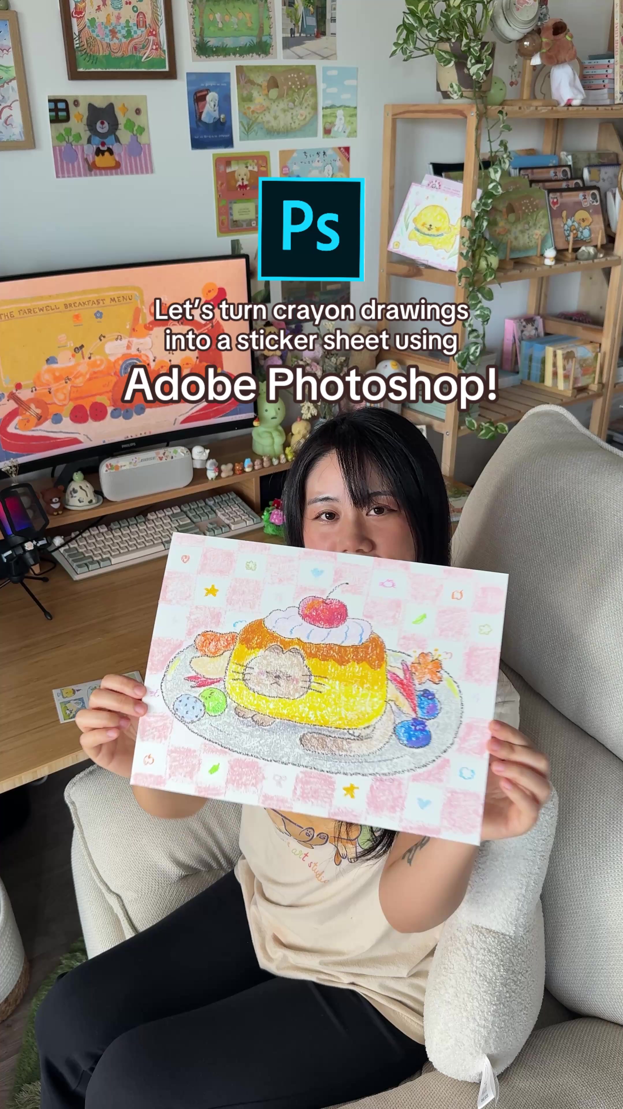 TikTok post by @cherrys.illustrations for Photoshop VIP. Caption reads: Here is how I used Adobe @Photoshop to create a....