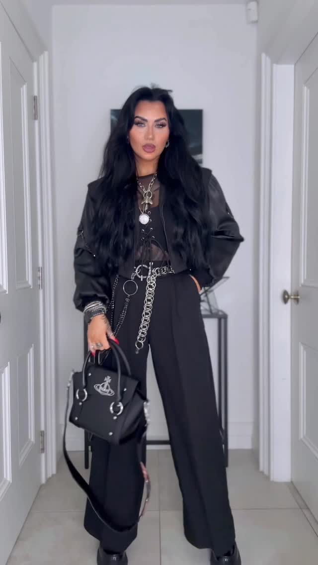 Instagram post by @rocknrollmama_x for Damaged Society. Caption reads: [...] 🏷️ 
Corset, trousers & jacket....