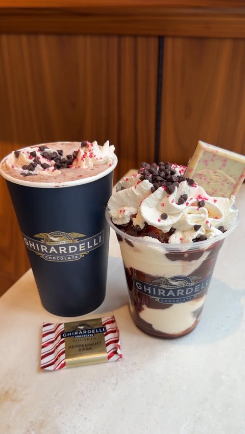 Instagram post by @thequeenfoodie for Ghirardelli. Caption reads: Checking out Ghirardelli’s two new holiday drops....