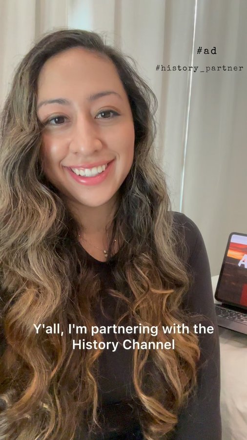 Instagram post by @victoriabelliston for HISTORY. Caption reads: I’m partnering with the History Channel to talk....