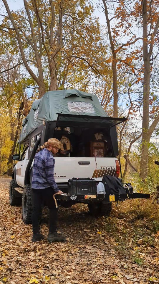 Instagram post by @toyotatacotuesday for INTO THE AM. Caption reads: Pumping, hiking, lazy tacos, beautiful riverside....