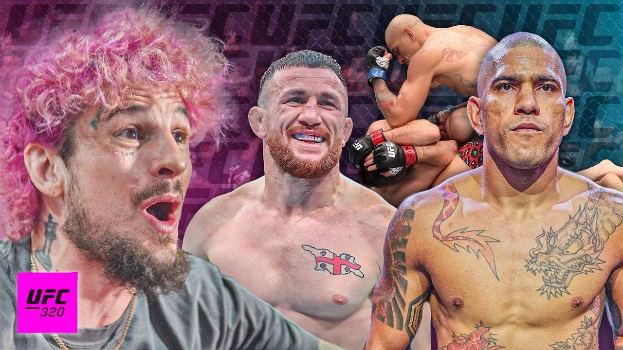 YouTube post by @SugaSeanUFC for PrizePicks. Caption reads: SUGA REACTS TO MERAB DVALISHVILI & ALEX PEREIRA'S....