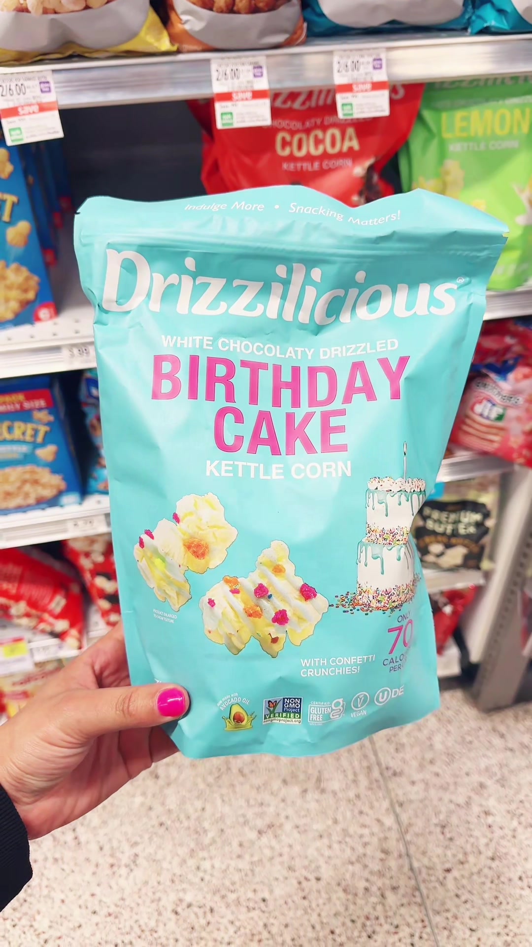 TikTok post by @yeshoneyhoney for Drizzilicious. Caption reads: NEW POPCORN FROM DRIZZILICIOUS 🍿👀 @Drizzilicious....