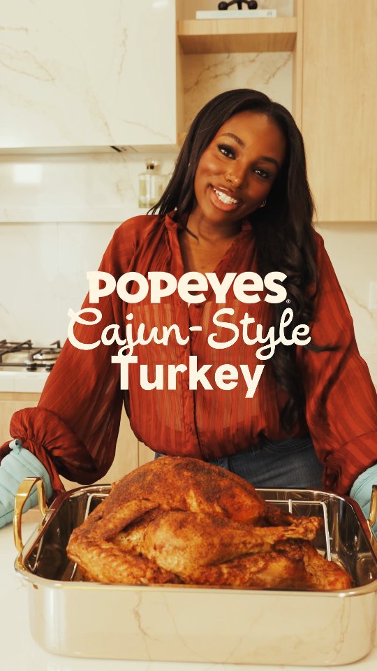 Instagram post by @kaylor.martin for Popeyes. Caption reads: Popeyes pre-cooked Cajun-Style Turkey is giving....