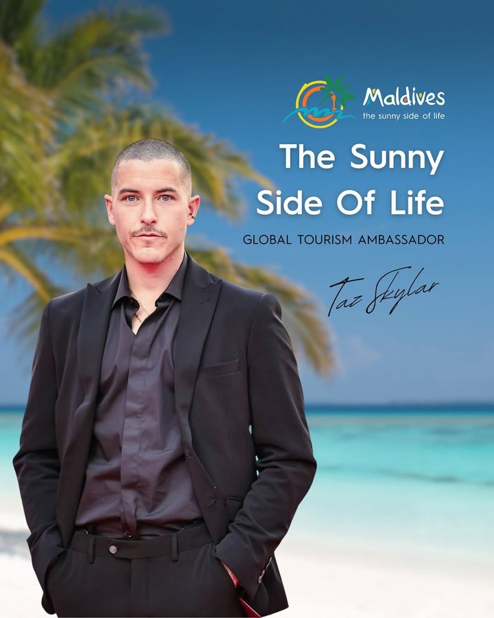 Instagram post by @taz_skylar for Visit Maldives. Caption reads: We’re thrilled to welcome Taz Skylar — star of....