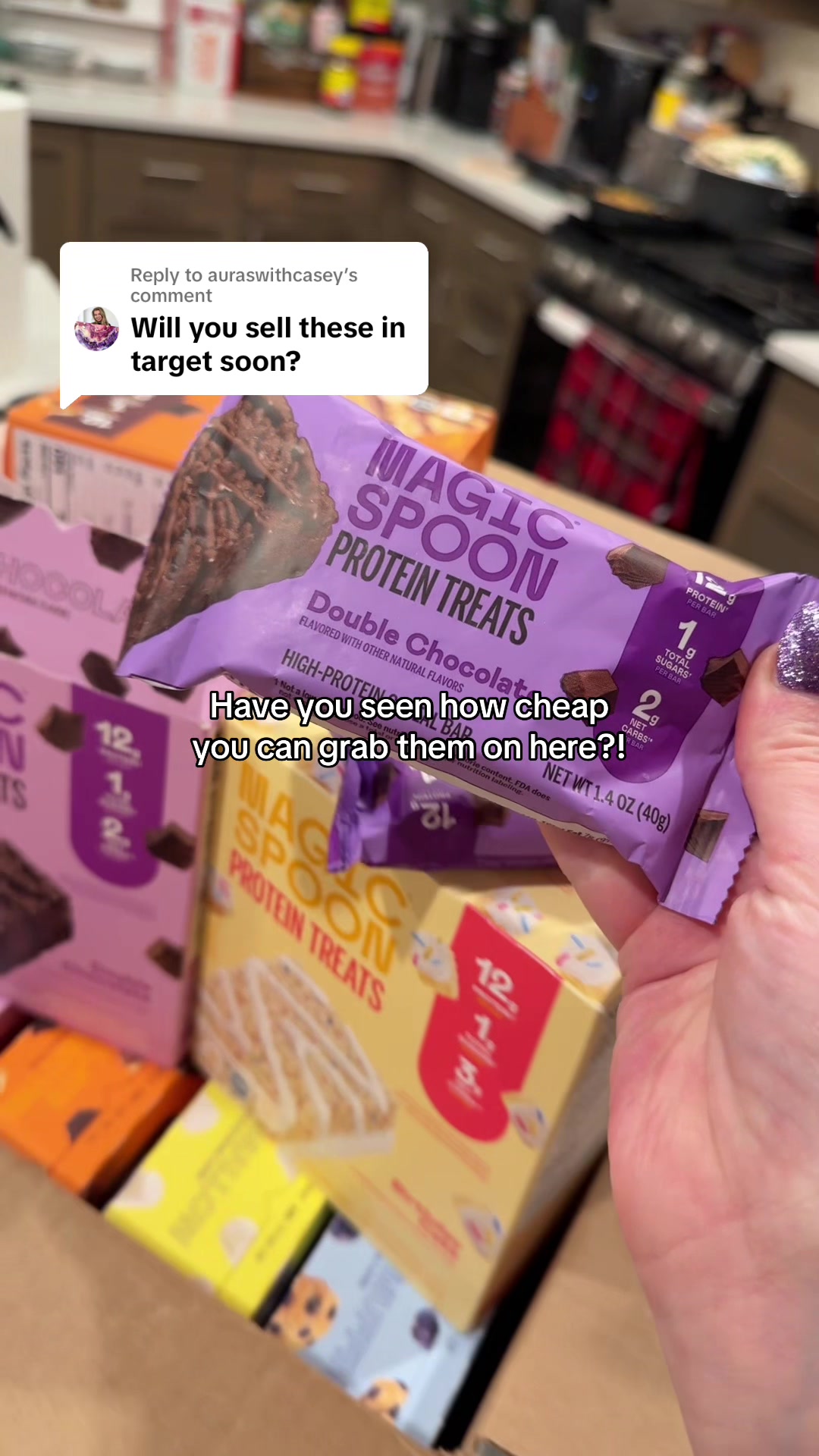 TikTok post by @glorifiedpaperpusher for Magic Spoon. Caption reads: [...] make sure you stock up ❤️ @Magic Spoon.