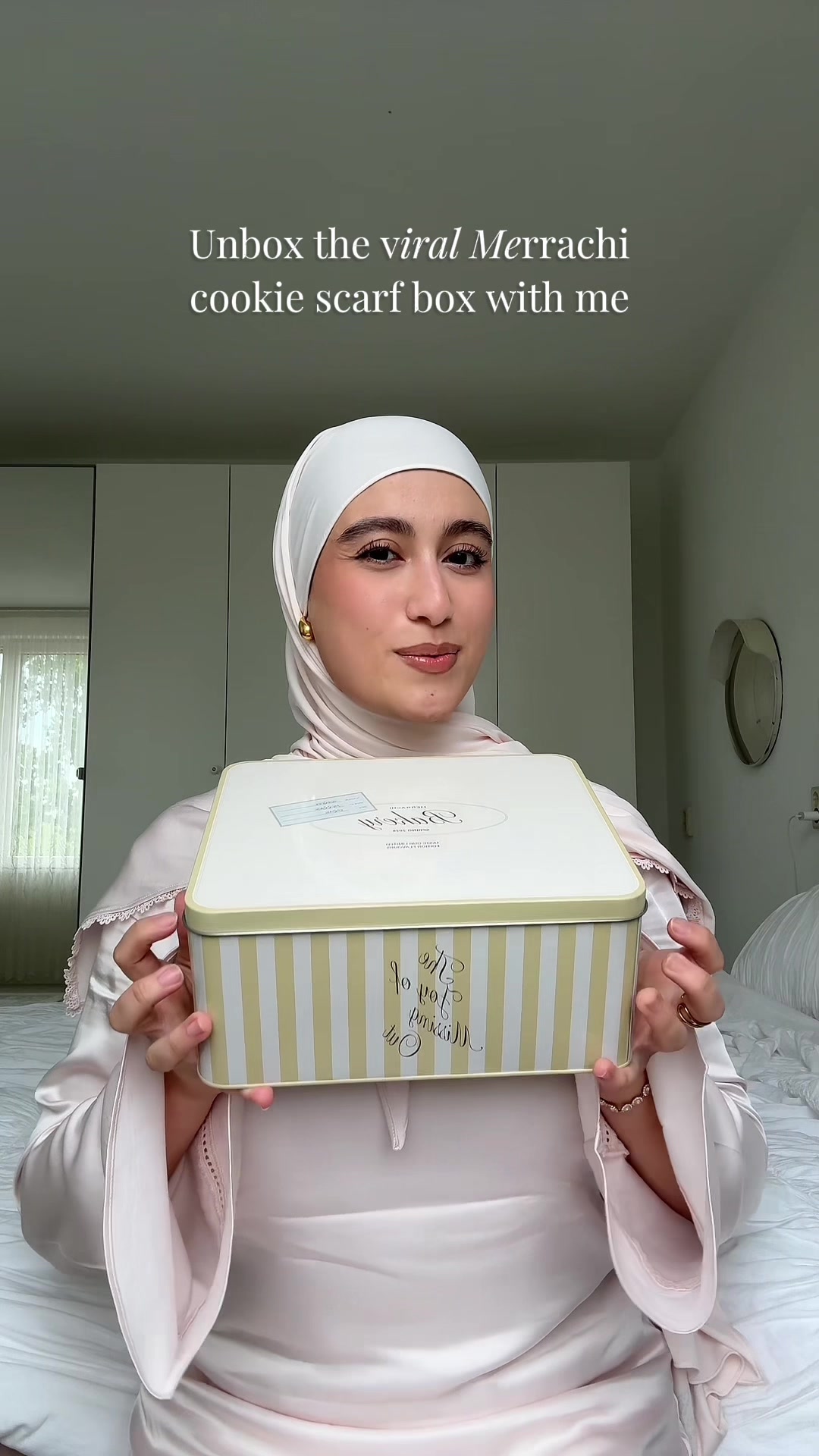 TikTok post by @sxmna for Merrachi. Caption reads: limited edition cookie scarf box from @MERRACHI....