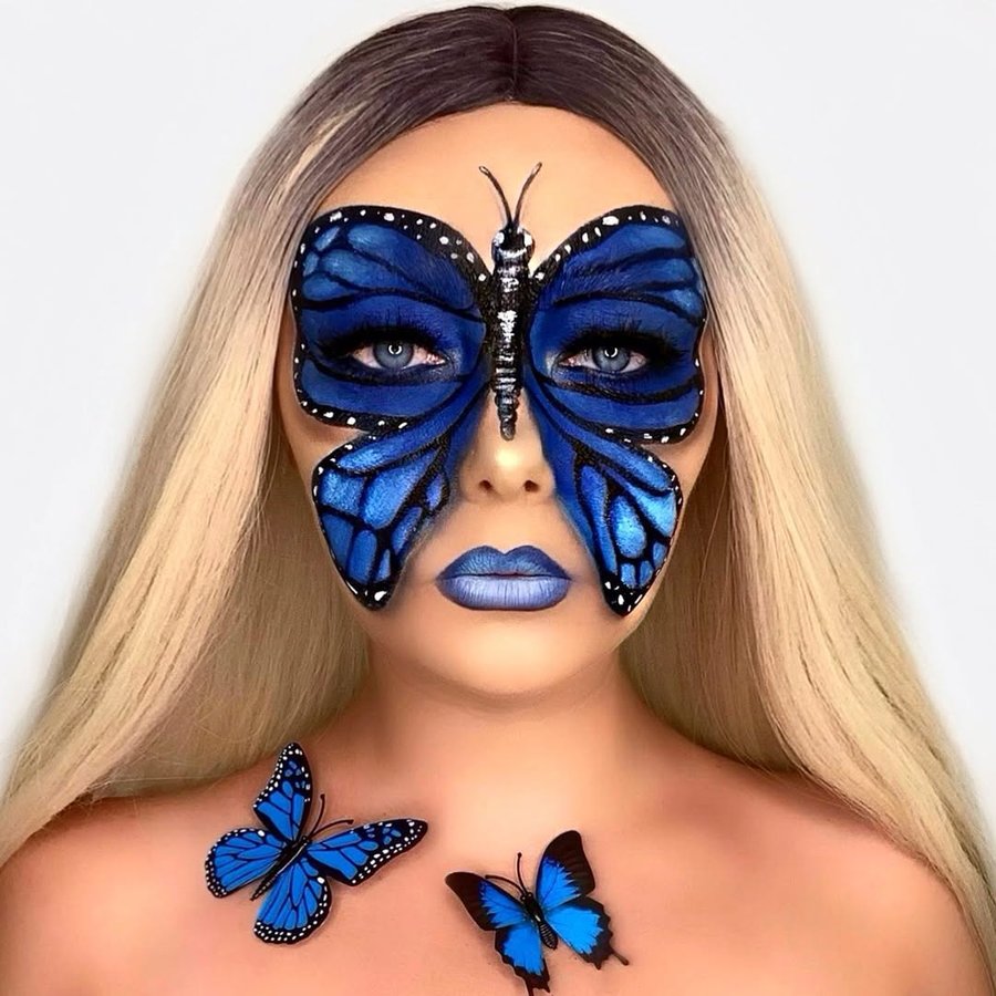 Instagram post by @katieholmesmakeup for Snazaroo. Caption reads: 𝔖𝔭𝔯𝔢𝔞𝔡 𝔶𝔬𝔲𝔯 𝔴𝔦𝔫𝔤𝔰 𝔞𝔫𝔡 𝔣𝔩𝔶....