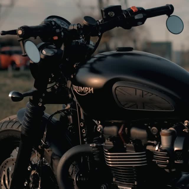 Instagram post by @bombercountymoto for Motone. Caption reads: The Triumph Bobber Black! 🖤

With the help of....