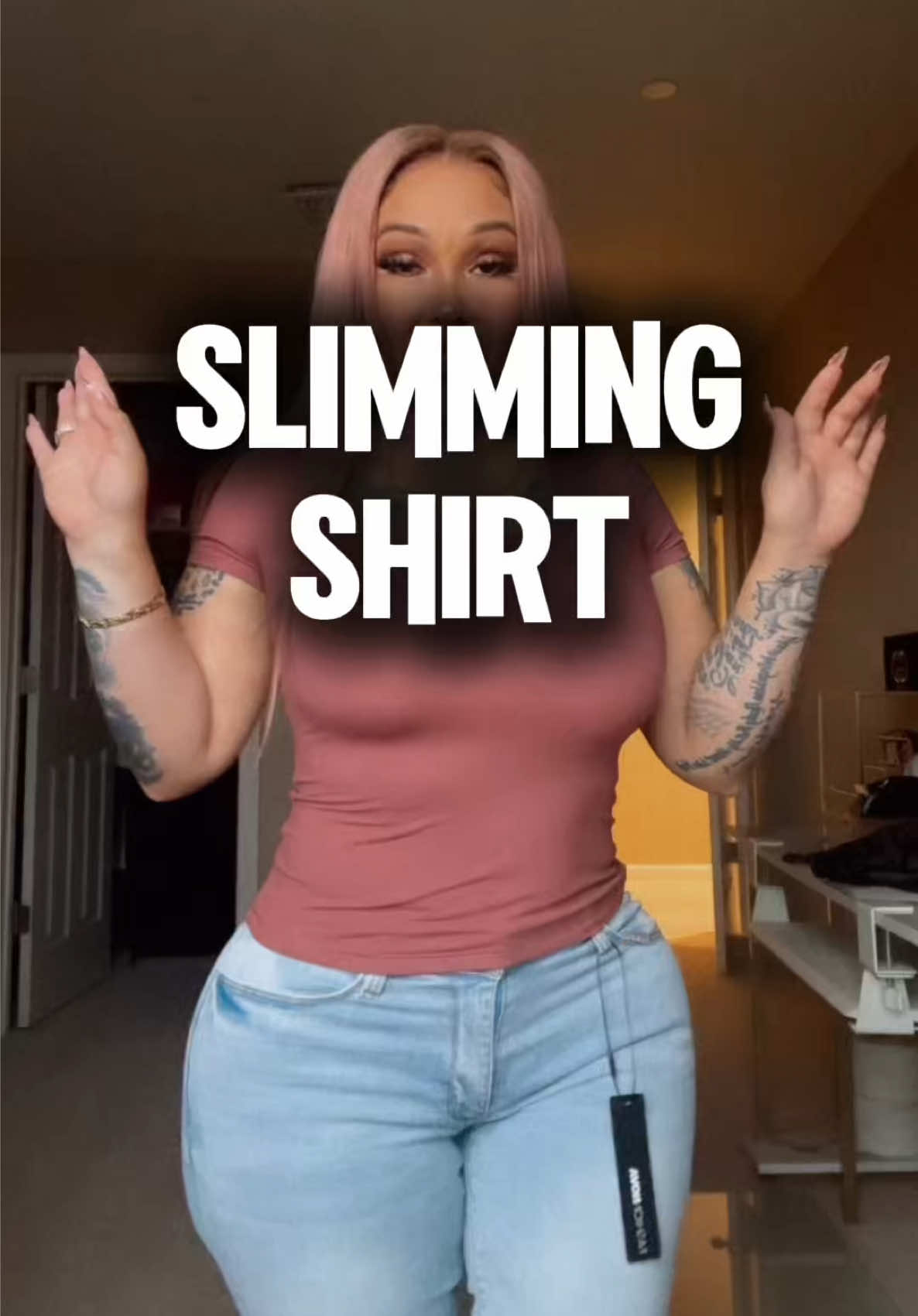 TikTok post by @queenc_707 for PUMIEY. Caption reads: Slimming shirt scoop neck by Pumiey @PUMIEY....