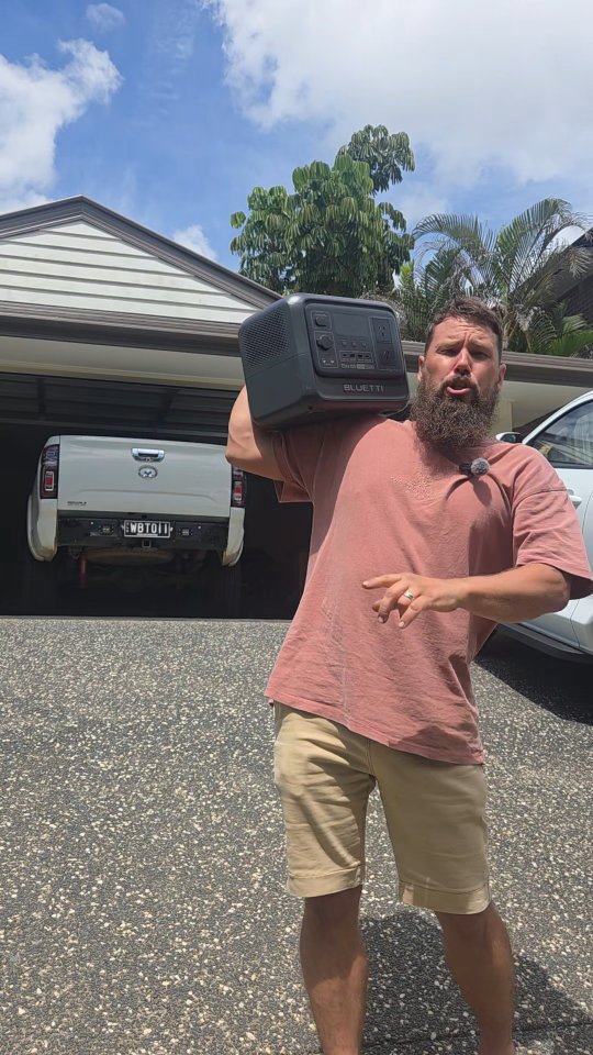 Instagram post by @wheelsbytheocean for BLUETTI. Caption reads: Testing out the BLUETTI in a Blackout - How long....