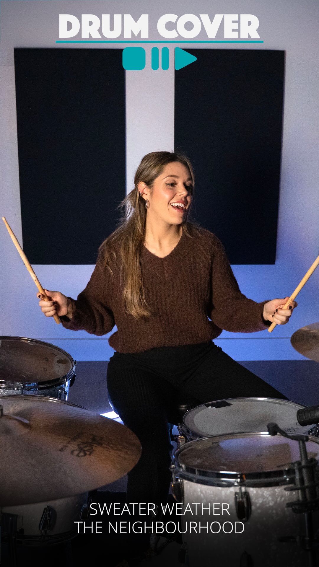 Instagram post by @dominosantantonio for Thomann. Caption reads: Domino plays Sweater Weather 🍂 by The....