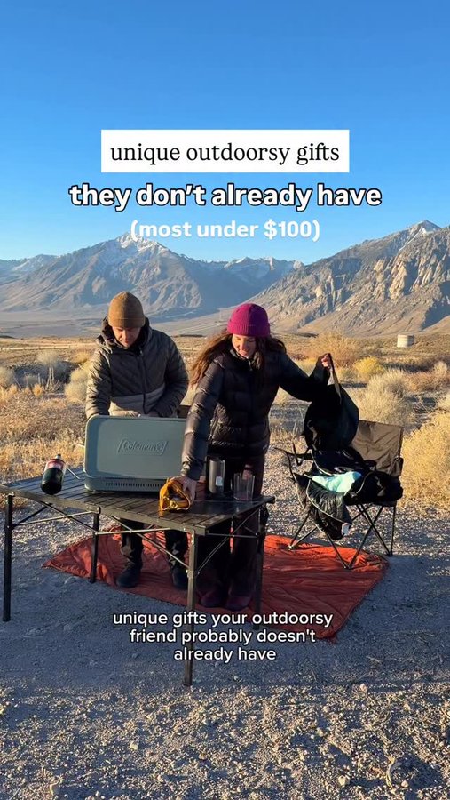 Instagram post by @the_adventureaddicts for REI. Caption reads: gear that would make great gifts from @rei ✨🍂🏕️....