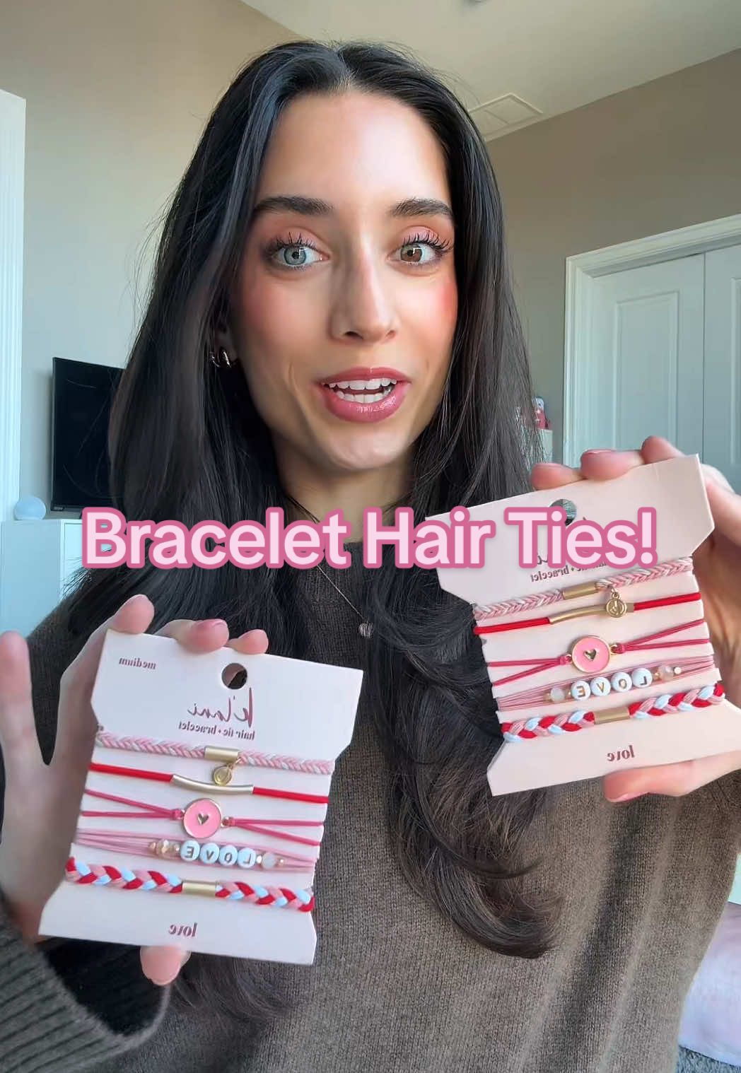 TikTok post by @hopebaxter_ for K’Lani. Caption reads: [...] Valentine’s! 💕 #hairtiebracelet @K'lani....