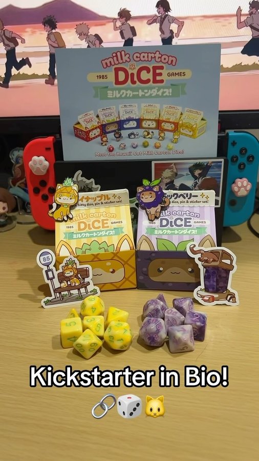 Instagram post by @bigsisofanime for 1985 Games. Caption reads: #ad Have a cute game night in with @1985games Milk....