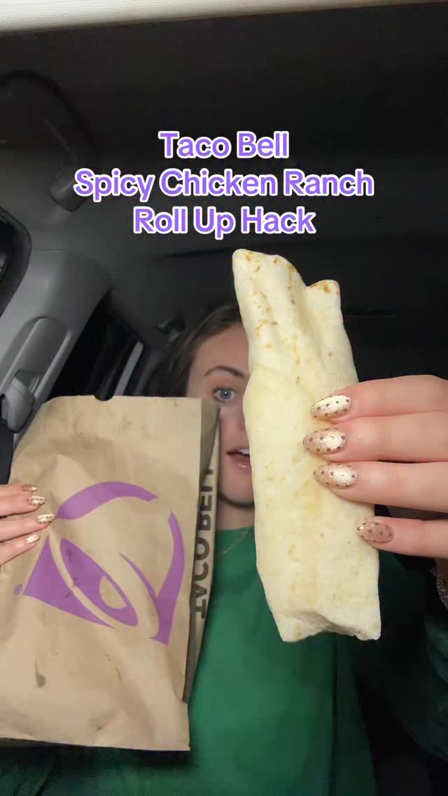 Instagram post by @sarahmargareteats for Taco Bell. Caption reads: Taco Bell Spicy Chicken Ranch Roll Up Hack....