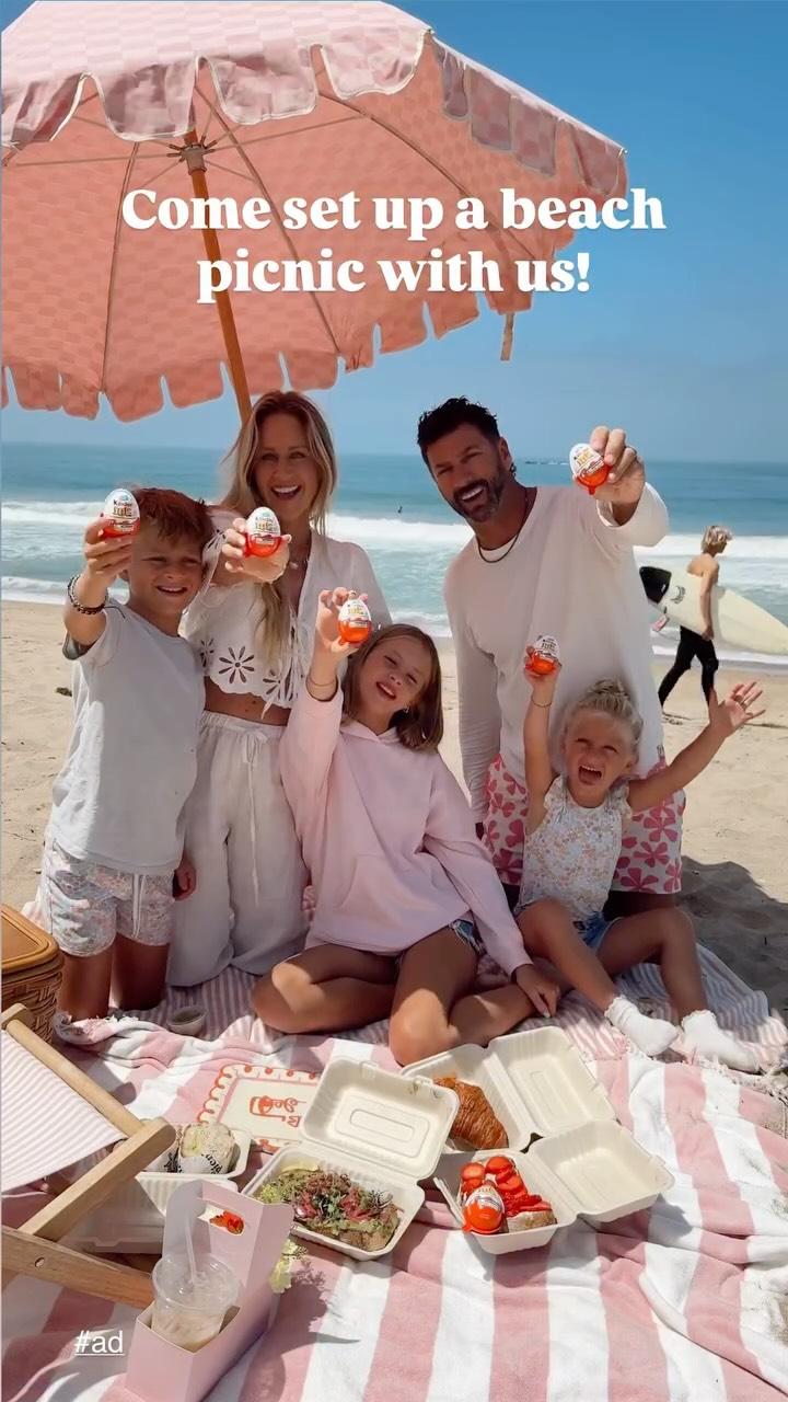 Instagram post by @lolo_webb for Kinder U.S.. Caption reads: Making our beach picnic a little more joyful with....