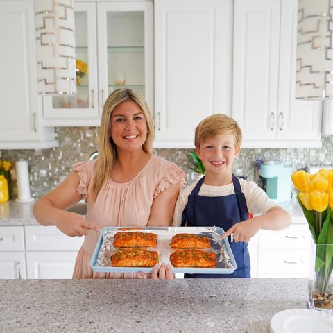 Instagram post by @extrasparklesplease for Taste of Home. Caption reads: My little sous chef in training loves the addition....