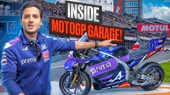 YouTube post by @650ib for CHIGEE. Caption reads: INSIDE Pramac Yamaha M1 MotoGP Garage | 2025....