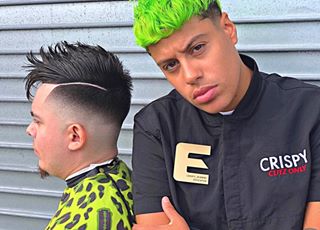 Instagram post by @crispy_jeannie for Barbershopconnect. Caption reads: • A DIFFERENT KIND OF LOVE • 💈💚 #TEAMELEGANCE (....