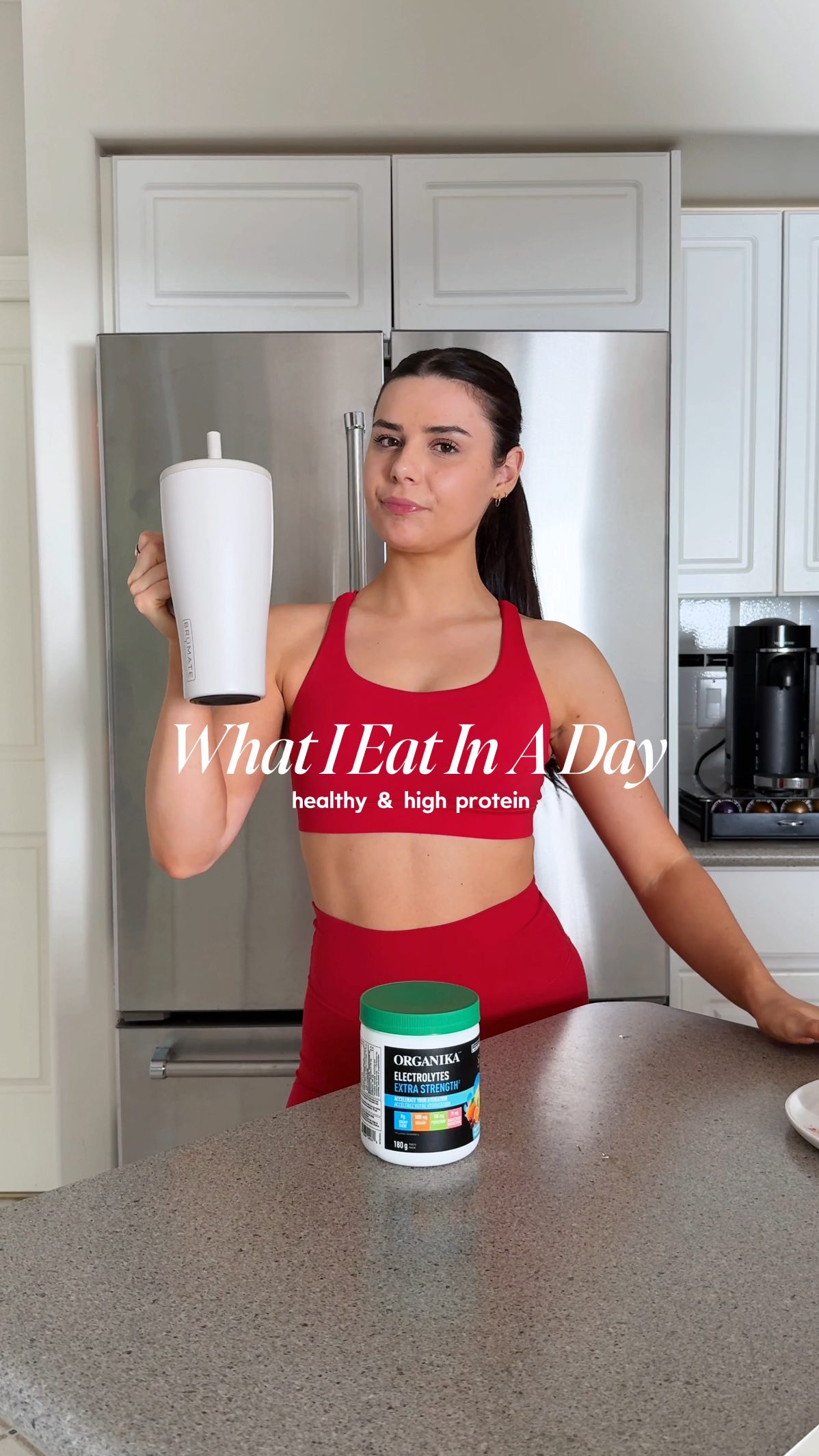 Instagram post by @purelycristina for Organika. Caption reads: What I eat in a day 🫐🍌✨ — healthy & easy....