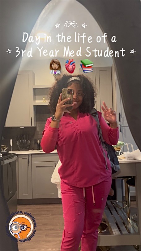 Instagram post by @thejaymonet for Chegg. Caption reads: A Day in the Life of a Third Year Medical Student....