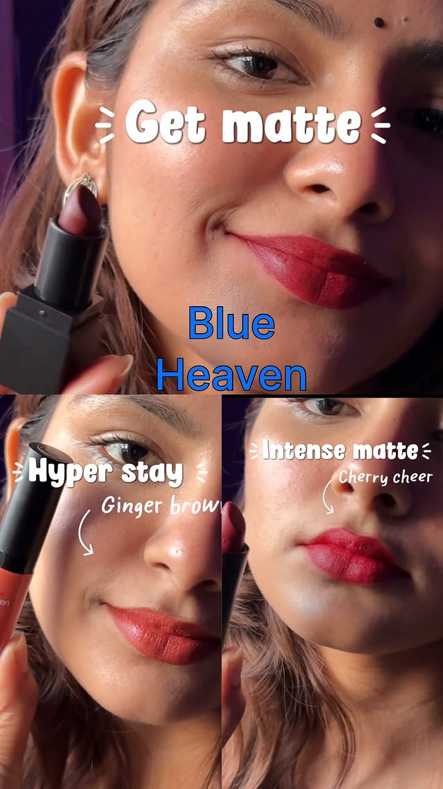 Instagram post by @singh_khushi9207 for Blue Heaven Cosmetics. Caption reads: [...] big budget but only these’ 💄💋👄....