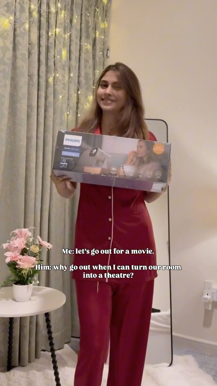 Instagram post by @alishataimoor_ for Philips. Caption reads: Me: let’s go out for a movie.
Him: why go out when....