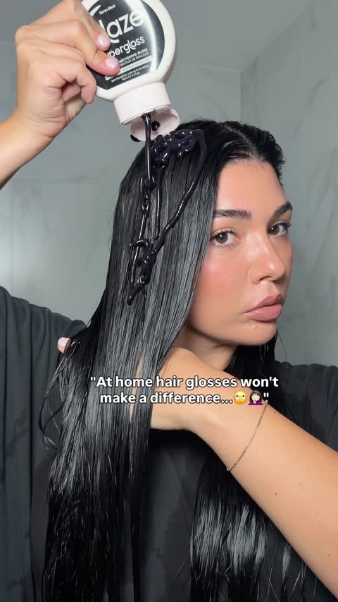 Instagram post by @tinaprokasbeauty for Glaze Hair. Caption reads: Whoever said hair glosses don’t really make a....