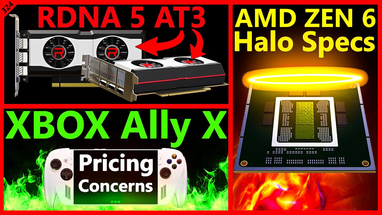 YouTube post by @MooresLawIsDead for ACEMAGIC. Caption reads: AMD RDNA 5 AT3 & AT4, Zen 6 Medusa Halo Specs, ROG....