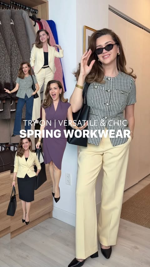 Instagram post by @_dresswithdani for White House Black Market. Caption reads: 🌸🐝💼 Comment “spring” and I’ll DM you the links....