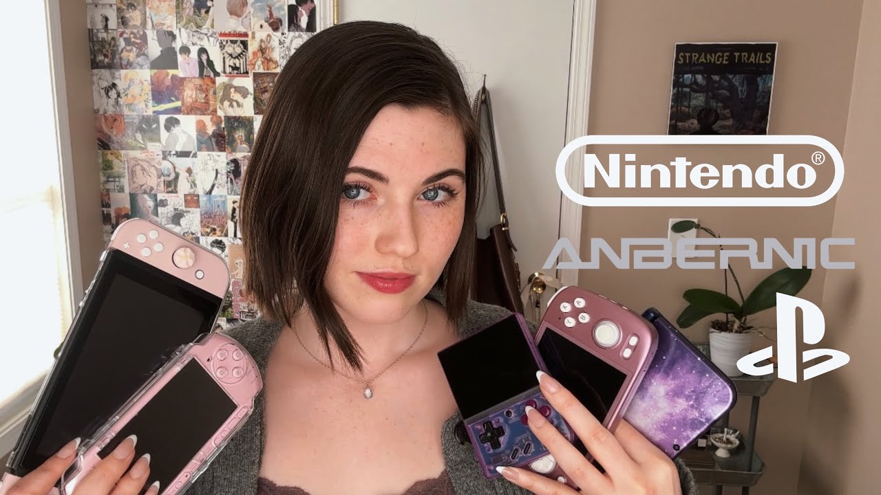 YouTube post by @mikyatto for LITNXT. Caption reads: My handheld console collection — (switch, 3DS,....