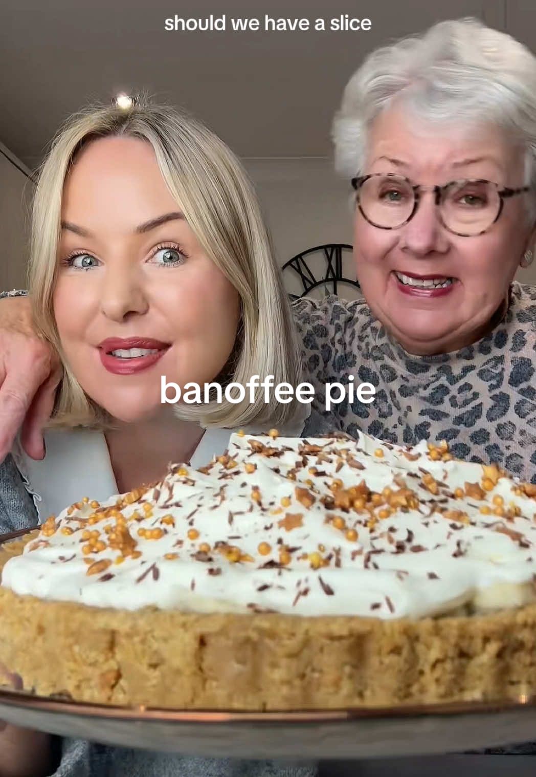 TikTok post by @kate_keo for Waitrose. Caption reads: ad Mum and I made a banoffee pie inspired by one....